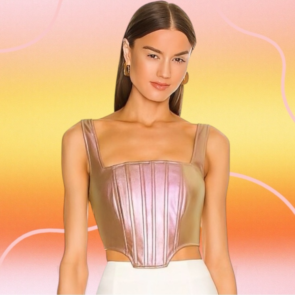 NWT NICHOLAS ‘Pia’ Bustier Cropped Top in “Metallic Rose” Size 2